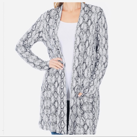 Snakeskin print side pockets open chic cardigan - Picture 2 of 3
